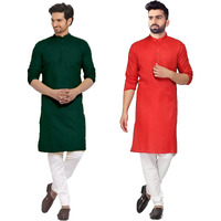 Lookmark Men's Cotton Blend Straight Kurtas Combo Pack Of 2 (Only Kurtas)(New-Kurta 06-Kurta 03-Xl) Green-Red