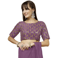 Oomph! Women's Indian Ethnic Wear Designer Botanical Pattern Zari Work Boat Neck Half Sleeve Fuscia Pink Color Brocade Readymade Blouse For Saree Or Lehnga And Fusion Twist. M