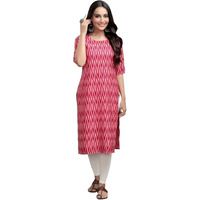 Patlani Women's Cotton Blend Printed Straight Kurta Pink-Zigzeg-Xxl