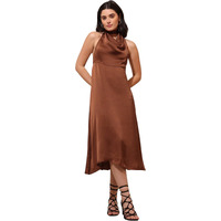 Purvaja Womens Fit & Flared Satin Dress (Floe-130-Xxl_Brown)