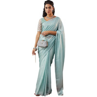 Satrani Women's Shimmer Georgette Top Dyed Saree With Unstitched Blouse Piece (4091S363N_Light Blue)