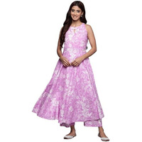 Varanga Women Lavender Floral Printed Halter Neck Anarkali Kurta With Bottom