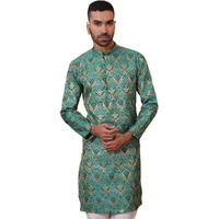 Jompers Men's Green Silk Blend Straight Kurtas. (Green, L)