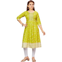 Aarika Girls Lime Green-White Colour Cotton Kurti Legging Set (Kl-K-Ap-1121-C-Green-White-40)