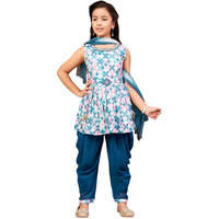 Aarika Girls Ethnic Wear Sea Green Colour Floral Print Beads Embroidery Cotton Blend Dhoti Kurta Set With Dupatta-4-9 Years (Dh-Shm-5017)