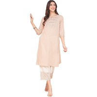 Fabindia Women's Cotton Embroidered Regular Kurta (1037316Beige_Beige
