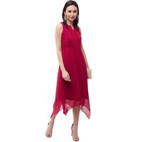 Miss Chase Women's Pink Solid Georgette Regular Fit Round Neck Sleeveless Crop Length Dress (Mcss21D14-66-23-02_Pink_Xs)