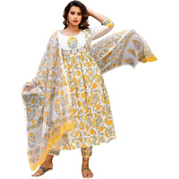 Pinkmint Women Flower Printed Anarkali Kurta & Pat Set With Dupatta