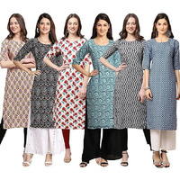 Pinkmint Women's Crepe Digital Print Straight Kurta [Pack Of 6] (Bd-332-373-342-378-336-367-S)