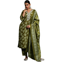 Varanga Women Floral Printed V Neck Kurta With Trouser & Dupatta
