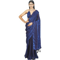 Womanista Women's Organza Two-Way Two-Tone Purple And Blue Colored Jimmychoo Saree With Tassels On Pallu(Ti6946_Blue_Onesize)