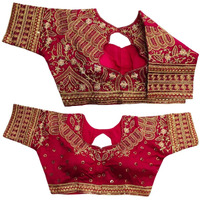 Pujia Mills Women's Milan Silk Half Sleeve Readymade Blouse Embroidery Multi Coding Gold Thread Handwork Blouse For Saree And Lehenga Choli Pink 38