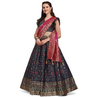 Purvaja Women's Jacquard Semi-Stitched Lehenga Choli (Virasat-Navy-Blue_Navy-Blue_Free Size)