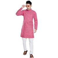 Divisive Men's Khaddi Printed Cotton Blend Slim Fit Kurta Pyjama Set (Dkrt98_M_Fuchsia)