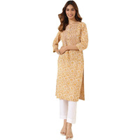 Fabindia Women's Cotton Printed Regular Kurta (1037296Yellow_Yellow