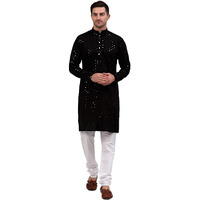 Jompers Men's Black Chikankari Embroidered And Sequence Kurta Churidar Set (Black, Xxl)