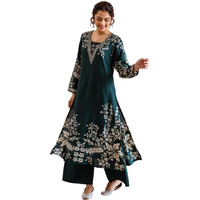 Ishin Green Rayon Floral Printed Kurta With Solid Pants