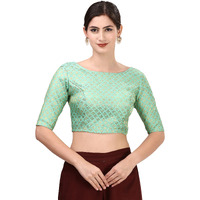 Oomph! Readymade Blouse For Women, Brocade, Green, Boat Neck