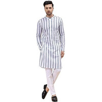 See Designs White Cotton Regular Fit Embroidered Kurta Set Mandarin Collar Long Sleeves_Sdekt126101L