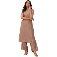 Selvia Women's Cotton Blend Co-Ords Ankle Length Dress (727Ctk7952N-L_Dark Beige
