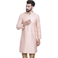 Sojanya (Since 1958 Men's Silk Blend Peach & Gold Embroidered Only Long Kurta