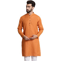 Sojanya (Since 1958 Men's Cotton Blend Orange Checked Only Kurta