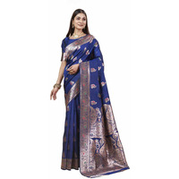 Sugathari Women's Navy Blue Kanjivaram Banarasi Silk Saree For Patola Festival Wedding Silk With Rich Pallu Design Sarees For Women With Blouse Piece (San Jm 4 N Blue)