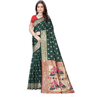 Sugathari Women's Banarasi Saree Pure Paithani Kanjivaram Silk Soft New Ladies 2024 Design Wear Sarees Latest Cotton Party Sari Collections With Blouse Piece For Wedding Sadi (Pari-205 Dark Green)