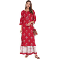 Stylum Women's Floral Print Rayon Straight Kurta Skirt Set (Silverskirtset44_Maroon, Xxl)