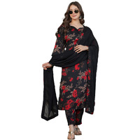 Fashion Basket Black Silk Printed Kurta Set For Women (In, Alpha, S, Regular, Black)