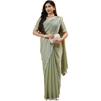 Satrani Women's Shimmer Chiffon Stone Work Jimmy Choo Saree With Unstitched Blouse Piece (4235S412N_Pista Green)