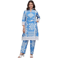 Rytras Women's Pure Cotton Printed Straight Kurta Set With Palazzo Pants - Ethnic Wear, Blue(Ryt597-New,Xxl)