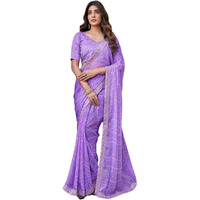 Shiv Textiles Women's Georgette Bandhani Printed & Lace Border Saree(Sat-534S-Lavender)