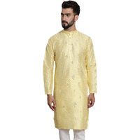 Sojanya (Since 1958 Men's Silk Blend Mirror Work Lemon Yellow Only Long Kurta