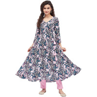 Tissu Women's Rayon Multicolored Floral Printed Angrakha Kurta 2212_Multi_M