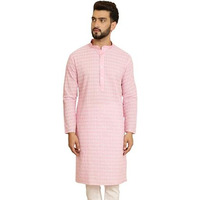 Sojanya (Since 1958 Men's Pure Cotton Pink Kurta With White Embroidery Only Long Kurta::Size-38