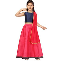 Aarika Girl's Silk Lehenga Choli Set (Lch-22108_Navy Blue-Rani_6-7 Years)