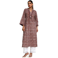 Varanga Women Ethnic Floral Printed Straight Kurta Brown