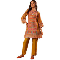 Varanga Women Mustard Ethnic Printed Straight Kurta With Trousers  Cotton Set For Casual Outings, Stylish Design For All Occasions (Double Extra Large)