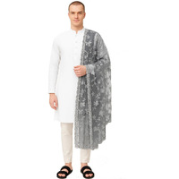 Weavers Villa Net Floral Embroided Dupatta For Men (Grey)