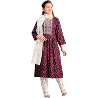 Aarika Girls Ethnic Wear Wine Colour Bandhani Print Embroidey Rayon Kurti-8-15 Years (Kurti-Tr-242)