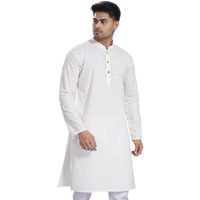 Divisive Men's Thread Embroidered Cotton Only Slim Fit Kurta (Dkrt1071_4Xl_Off White)