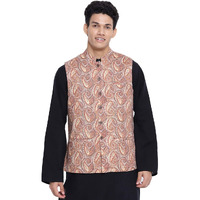 Fabindia Men Cotton Printed Nehru Jacket Beige_L