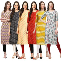 Pinkmint Women's Crepe Digital Print Straight Kurta(Pack Of 6)[Qv-332-362-360-370-329-340-Xxl]