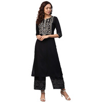 Idalia Embroidered Black Kurta With Palazzo Pants