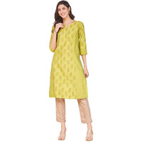 Fabindia Women's Cotton Silk Printed Regular Kurta (1038023Lime_Lime