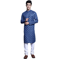 Jompers Men's Cotton Floral Printed Kurta Pyjama Set (Navy, S)