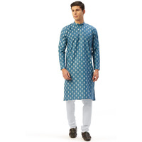 Jompers Men's Cotton Floral Printed Kurta Pyjama Set. (Teal, Xl)