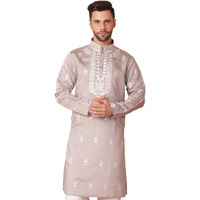 Jompers Men Grey Chikankari Embroidered Kurtas (Grey, Xxl)