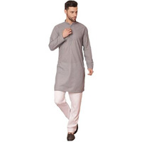 Jompers Men's Grey Chikankari Pure Cotton Kurta With Churidar. (Grey, M)